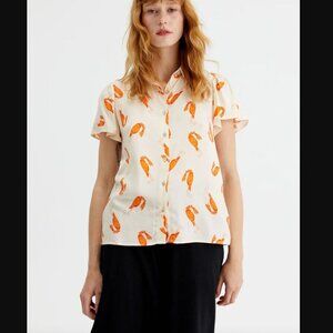 Orange Shrimp Print Women's Top